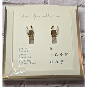 A New Day Double Hoop Earrings 14K Gold Plated Cubic Zirconia NIP (110)
